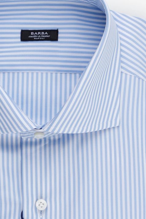 Camicia Uomo Barba Regular Righe 100% cotone collo Francese Manica lunga