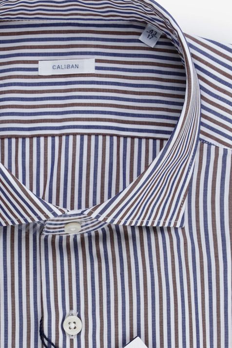 Camicia Uomo Caliban Slim Righe 100% cotone collo Francese Manica lunga