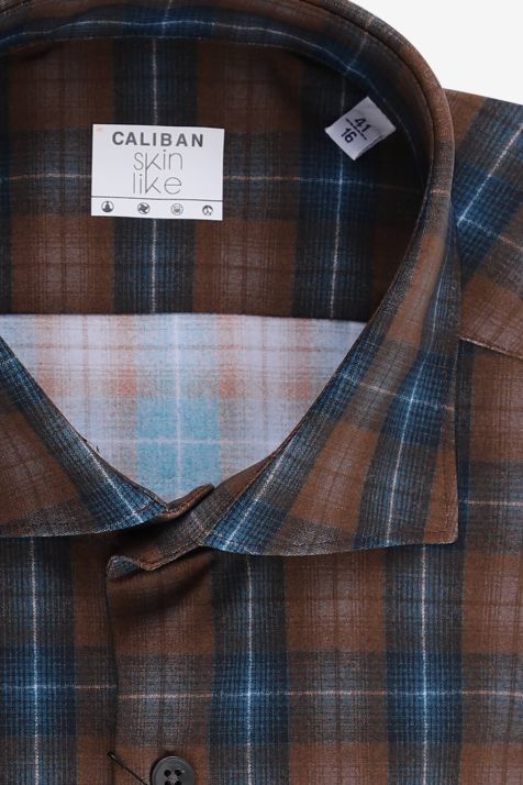 Camicia Uomo Caliban Regular Quadri 73% pa 27% ea collo Francese Manica lunga