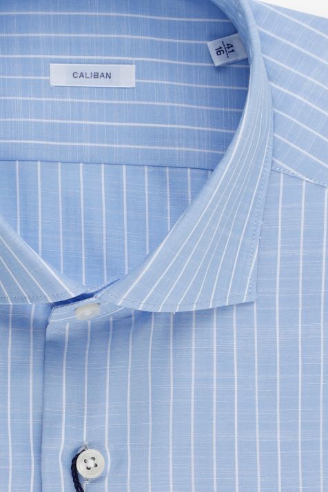 Camicia Uomo Caliban Regular Righe 100% cotone collo Francese Manica lunga