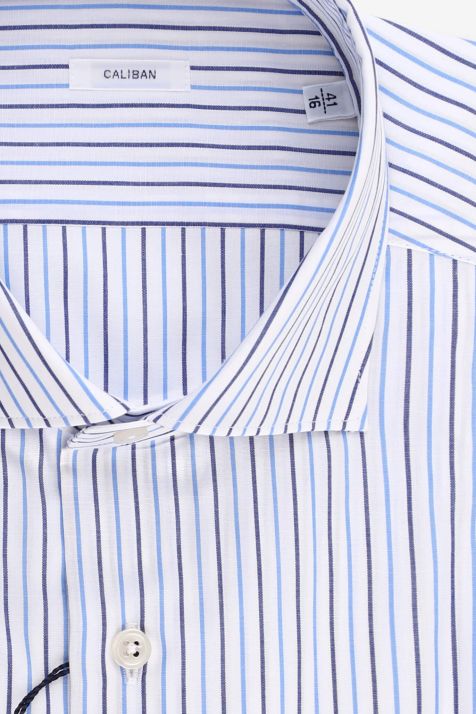 Camicia Uomo Caliban Regular Righe 100% cotone collo Francese Manica lunga
