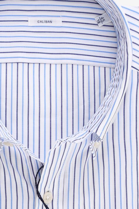 Camicia Uomo Caliban Regular Righe 100% cotone collo Button down Manica lunga