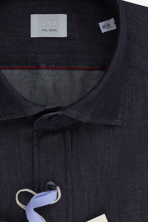 Camicia Uomo Caliban Regular Tinta unita 100% cotone collo Francese Manica lunga