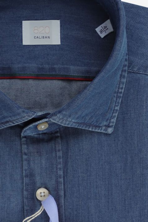 Camicia Uomo Caliban Regular Tinta unita 100% cotone collo Francese Manica lunga