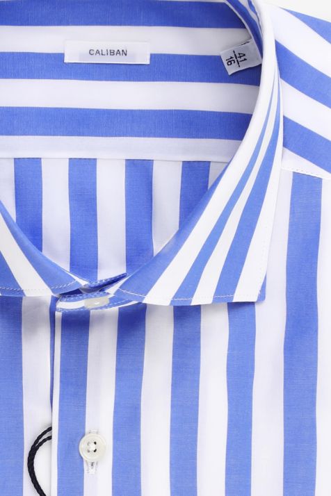 Camicia Uomo Caliban Regular Righe 100% cotone collo Francese Manica lunga