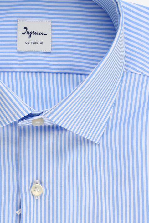 Camicia Uomo Ingram Regular No Stiro Righe 100% cotone collo Francese Manica lunga