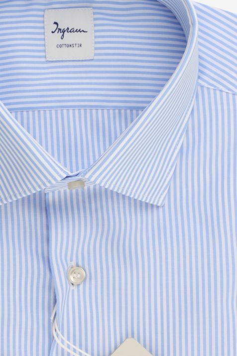 Camicia Uomo Ingram Classic No Stiro Righe 100% cotone collo Francese Manica lunga