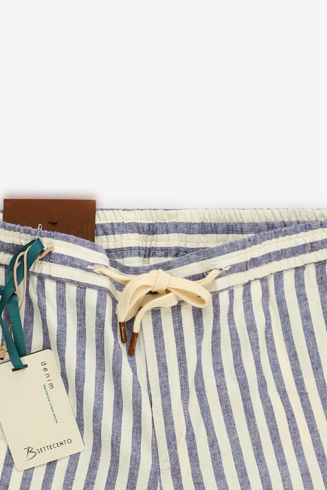 Pantalone Uomo B-Settecento Bermuda Slim Righe 55% cotone 44% lino 1% ea