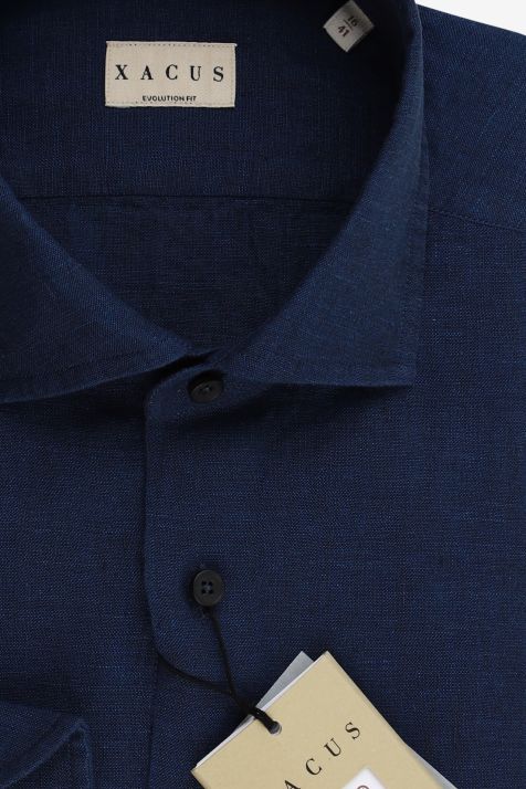 Camicia Uomo Xacus Classic Tinta unita 100% lino collo Francese Manica lunga