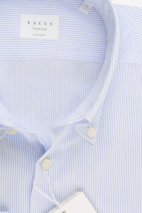 Camicia Uomo Xacus Classic No Stiro Righe 100% cotone collo Francese Manica lunga