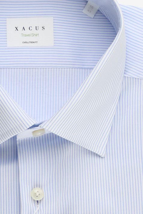 Camicia Uomo Xacus Classic No Stiro Righe 100% cotone collo Francese Manica lunga