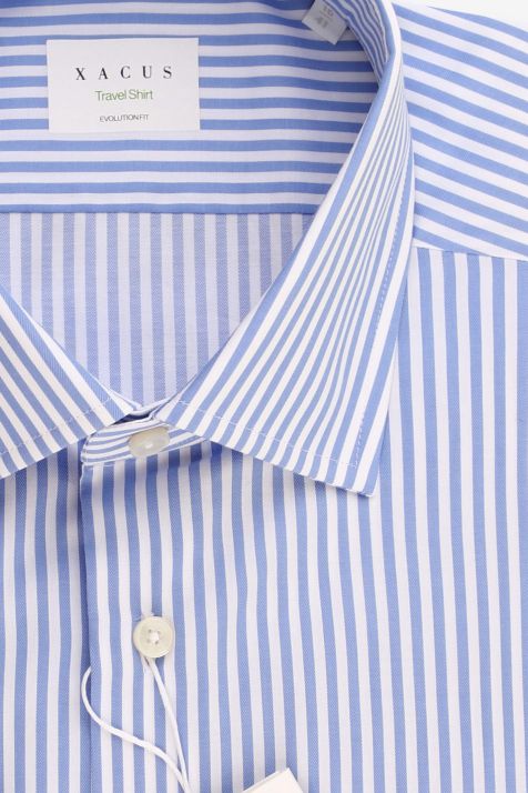 Camicia Uomo Xacus Classic No Stiro Righe 100% cotone collo Francese Manica lunga