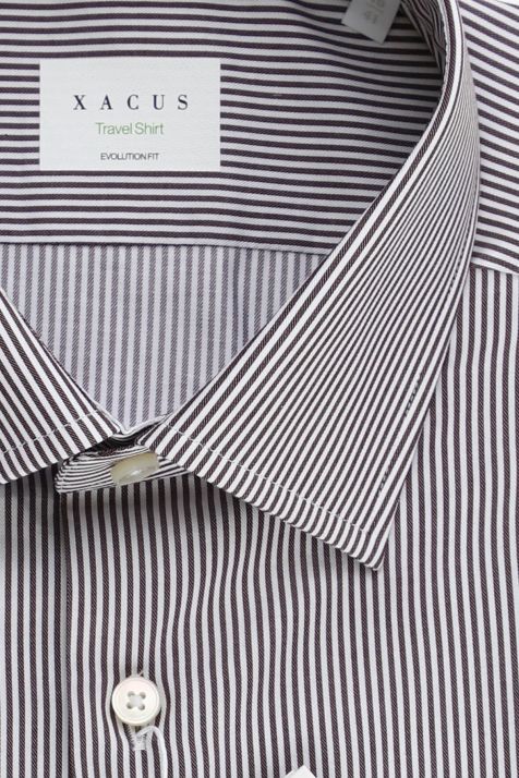 Camicia Uomo Xacus Classic No Stiro Righe 100% cotone collo Francese Manica lunga