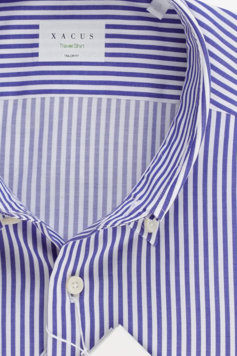 Camicia Uomo Xacus Regular No Stiro Righe 100% cotone collo Francese Manica lunga