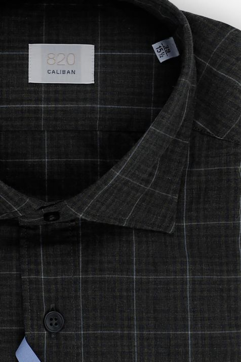 Camicia Uomo Caliban Slim Quadri 100% cotone collo Francese Manica lunga