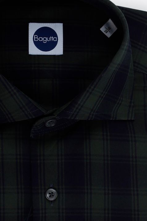 Camicia Uomo Bagutta Slim Quadri 100% cotone collo Francese Manica lunga