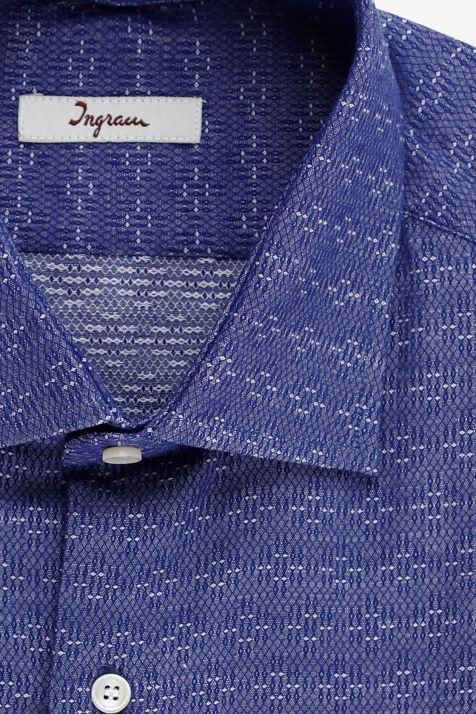Camicia Uomo Ingram Slim Micro disegno 100% cotone collo Francese Manica lunga