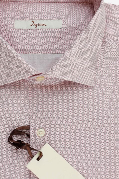 Camicia Uomo Ingram Slim Micro disegno 100% cotone collo Francese Manica lunga