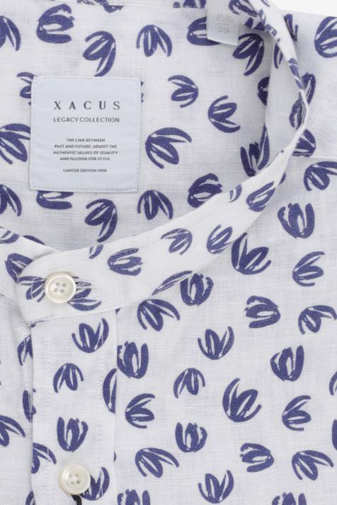 Camicia Uomo Xacus Regular Fantasia 100% lino collo Coreano Manica lunga