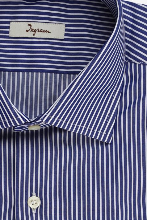 Camicia Uomo Ingram Slim Righe 100% cotone collo Francese Manica lunga