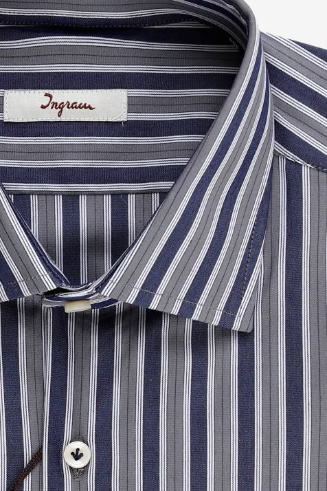 Camicia Uomo Ingram Slim Righe 62% lana 36% pl 2% ea collo Francese Manica lunga