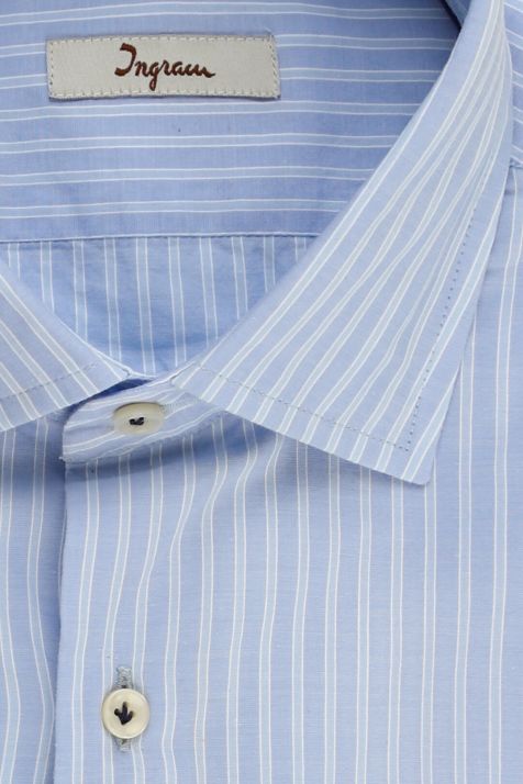 Camicia Uomo Ingram Slim Righe 100% cotone collo Francese Manica lunga