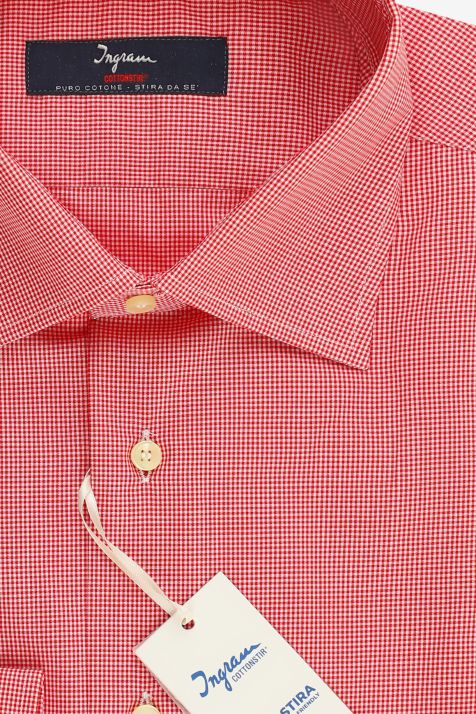 Camicia Uomo Ingram Slim No Stiro Micro disegno 100% cotone collo Italiano Manica lunga