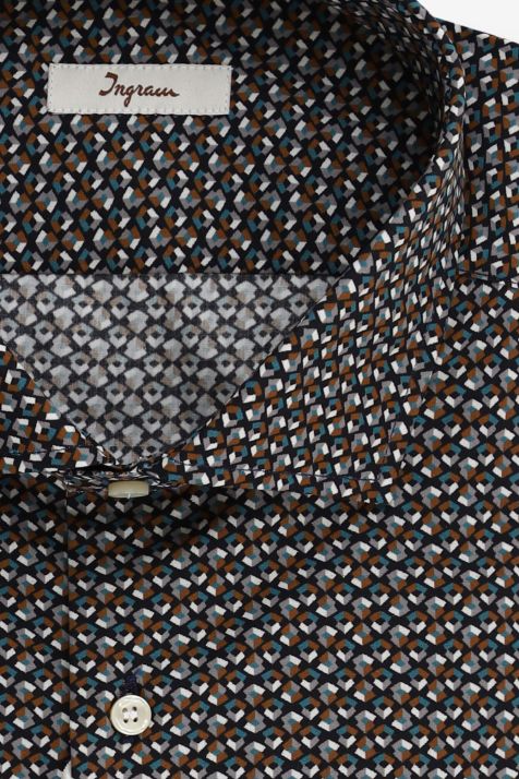 Camicia Uomo Ingram Regular Micro disegno 100% cotone collo Francese Manica lunga