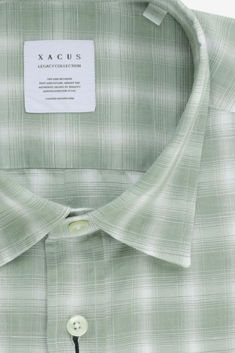 Camicia Uomo Xacus Regular Quadri 68% cotone 32% lino  collo Francese Manica lunga