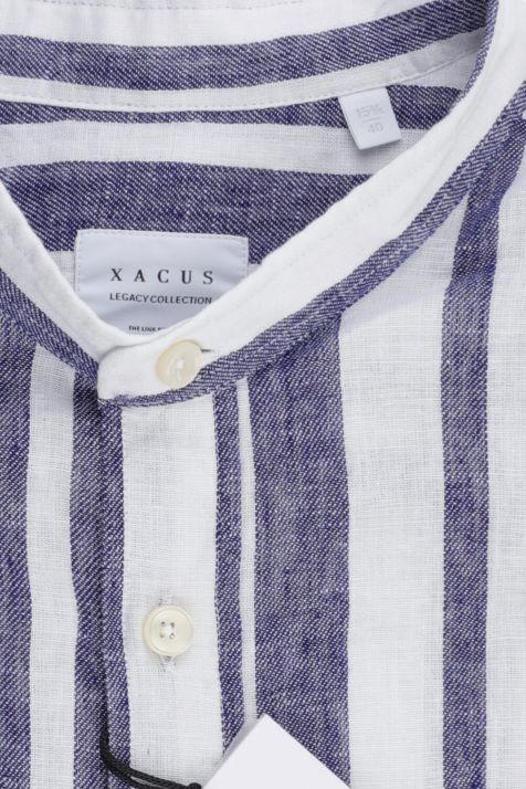 Camicia Uomo Xacus Comfort Righe 55% lino 45% cotone collo Coreano Manica lunga