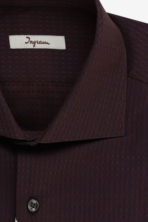 Camicia Uomo Ingram Slim Micro disegno 100% cotone collo Francese Manica lunga