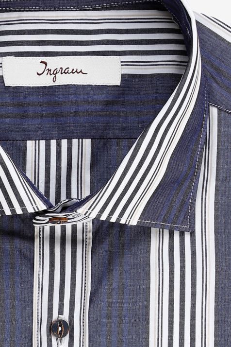Camicia Uomo Ingram Slim Righe 100% cotone collo Francese Manica lunga