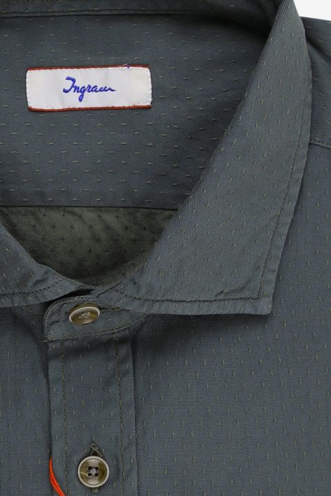 Camicia Uomo Ingram Slim Micro disegno 100% cotone collo Francese Manica lunga