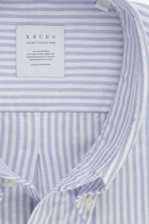 Camicia Uomo Xacus Comfort Righe 100% cotone collo Button down Manica lunga
