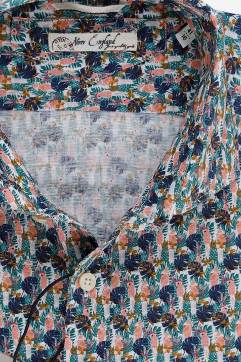 Camicia Uomo New England Regular Fantasia 40% lino 60% cotone collo Francese Manica lunga