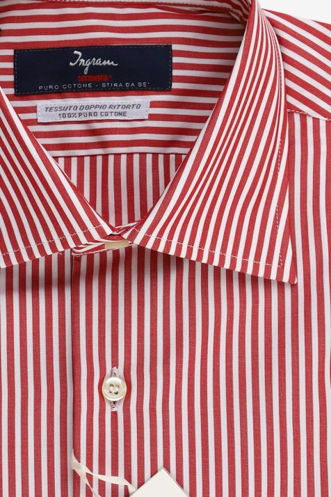 Camicia Uomo Ingram Slim No Stiro Righe 100% cotone collo Francese Manica lunga