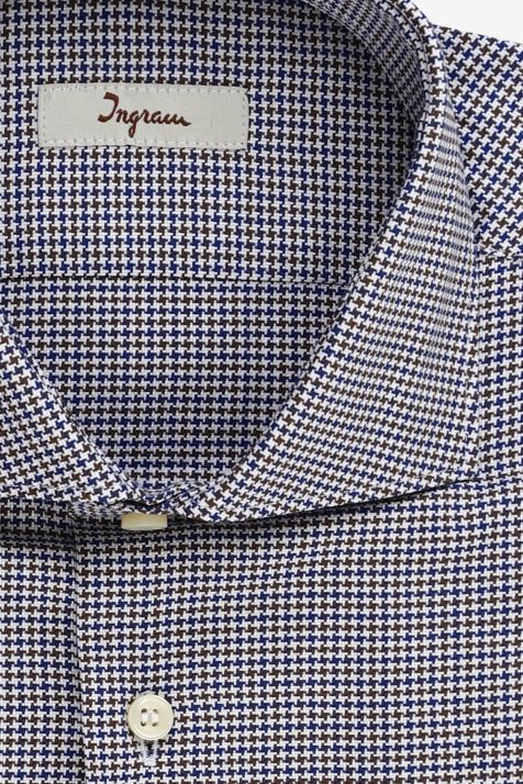Camicia Uomo Ingram Slim Micro disegno 100% cotone collo Francese Manica lunga