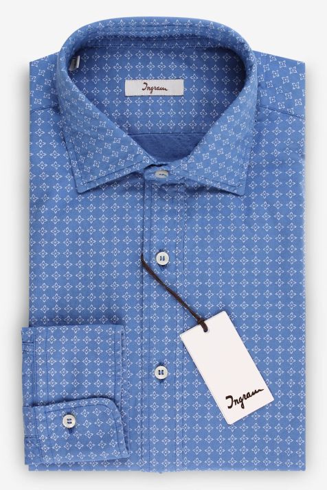 Camicia Uomo Ingram Slim Micro disegno 100% cotone collo Francese Manica lunga
