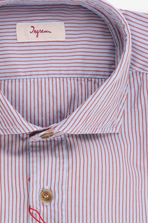Camicia Uomo Ingram Slim Righe 100% cotone collo Francese Manica lunga
