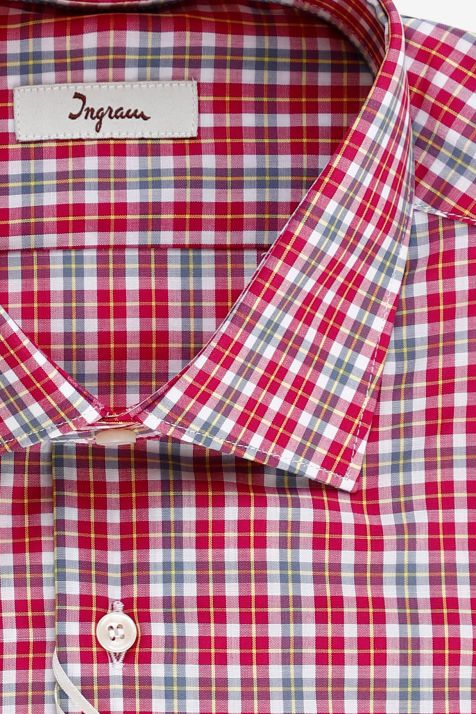Camicia Uomo Ingram Slim Quadri 100% cotone collo Francese Manica lunga