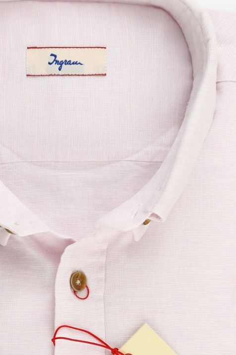 Camicia Uomo Ingram Classic Tinta unita 80% Cotone 20% Lino collo Button down Manica lunga