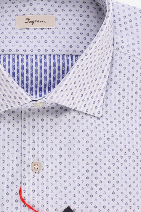 Camicia Uomo Ingram Slim Micro disegno 100% cotone collo Francese Manica lunga