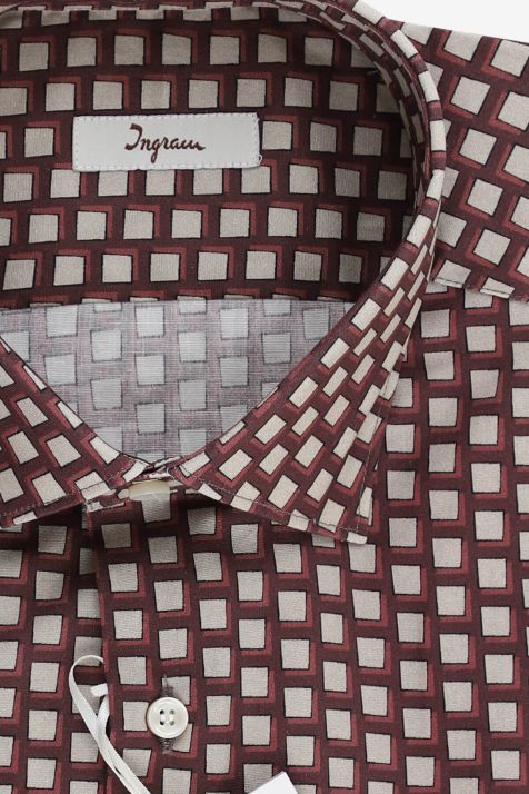 Camicia Uomo Ingram Slim Fantasia 98% cotone 2% ea collo Francese Manica lunga