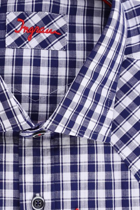 Camicia Uomo Ingram Slim Quadri 100% cotone collo Francese Manica lunga