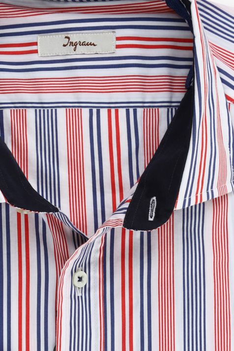 Camicia Uomo Ingram Regular Righe 72% cotone 3% elastan 25% pa collo Francese Manica lunga