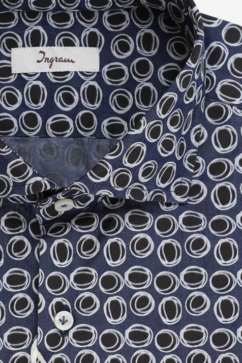 Camicia Uomo Ingram Slim Fantasia 100% cotone collo Francese Manica lunga