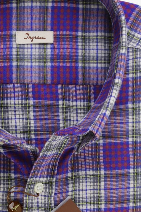 Camicia Uomo Ingram Classic Quadri 100% cotone collo Button down Manica lunga