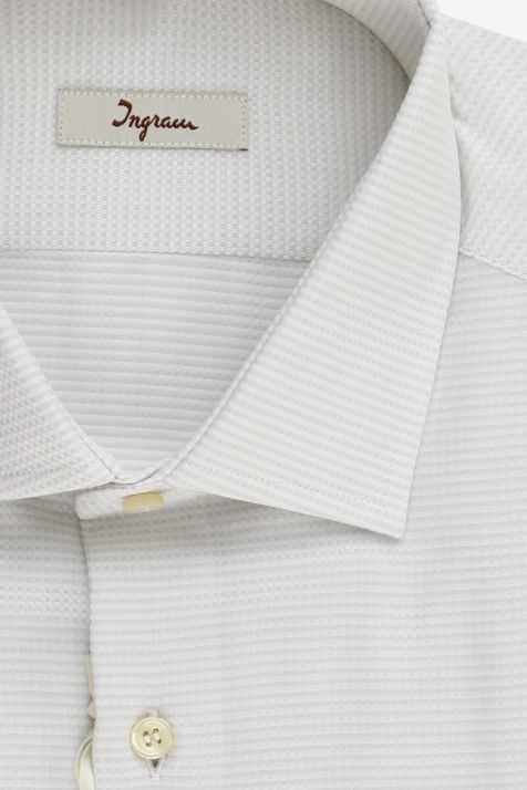 Camicia Uomo Ingram Slim Micro disegno 100% cotone collo Francese Manica lunga