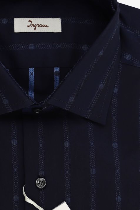 Camicia Uomo Ingram Regular Righe 100% cotone collo Francese Manica lunga