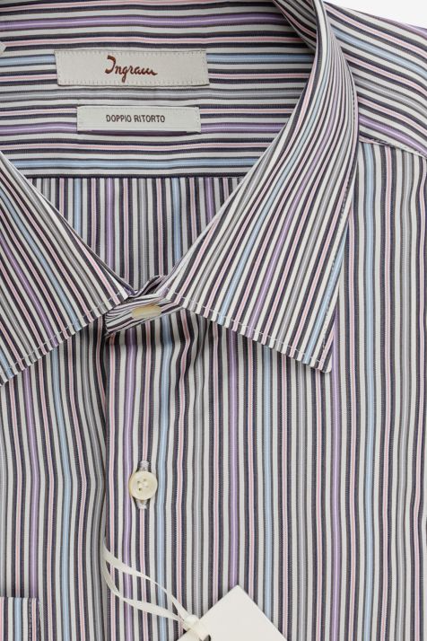 Camicia Uomo Ingram Slim Righe 100% cotone collo Italiano Manica lunga